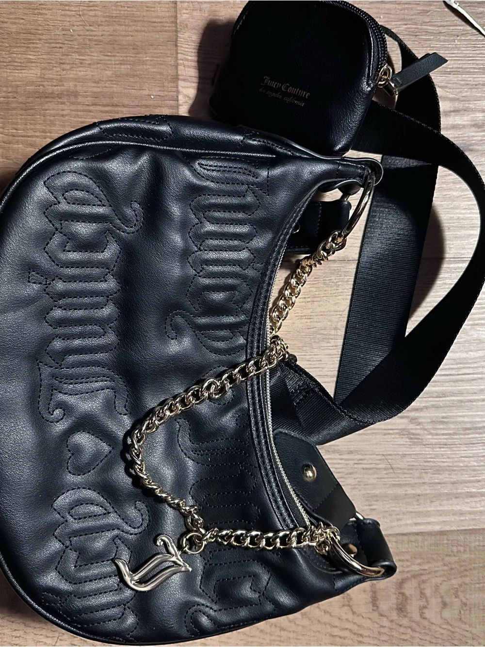 Juicy Couture Black Hobo with Gold Chain Detail